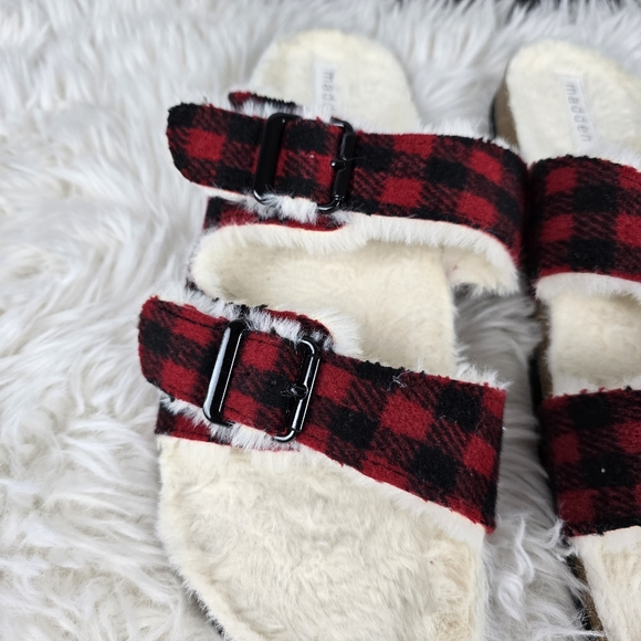 Madden Girl Plaid Faux Fur Slide Sandals - Picture 3 of 13
